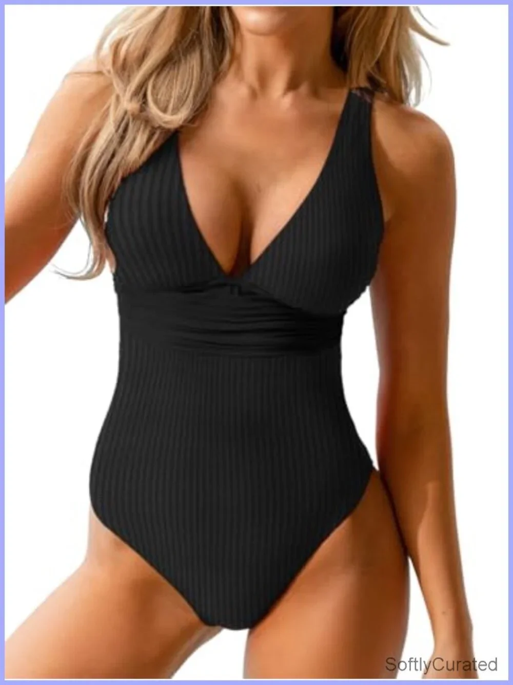 Wide Strap V-Neck Ruched One Piece Swimsuit with Twist Back